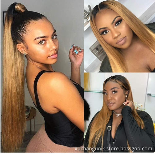 Uniky 130% Ombre Brown Lace Front Human Hair Wig Straight Remy 1B 27 Colored Human Hair Wigs Deep Part Swiss Lace Wig
